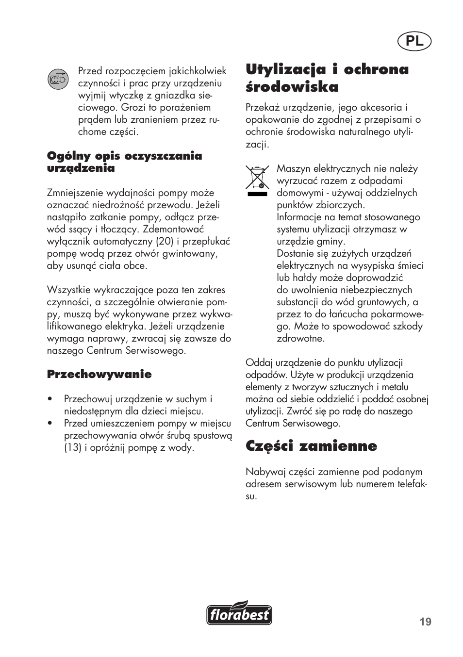 Utylizacja i ochrona środowiska, Części zamienne | Florabest FHa 1100 B2 User Manual | Page 19 / 56