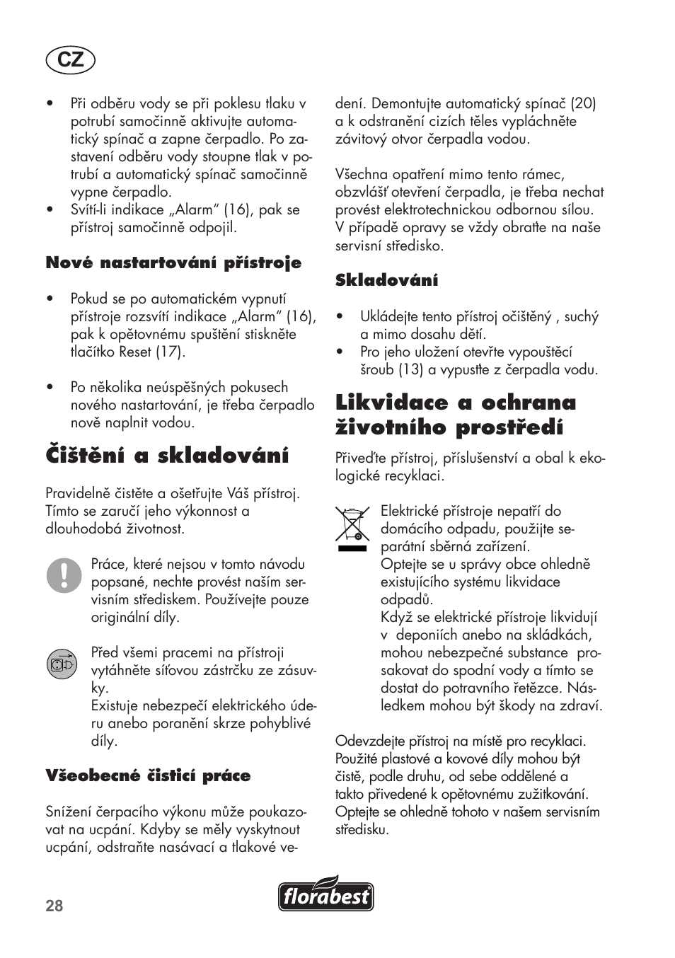 Čištění a skladování, Likvidace a ochrana životního prostředí | Florabest FHa 1100 B2 User Manual | Page 28 / 56