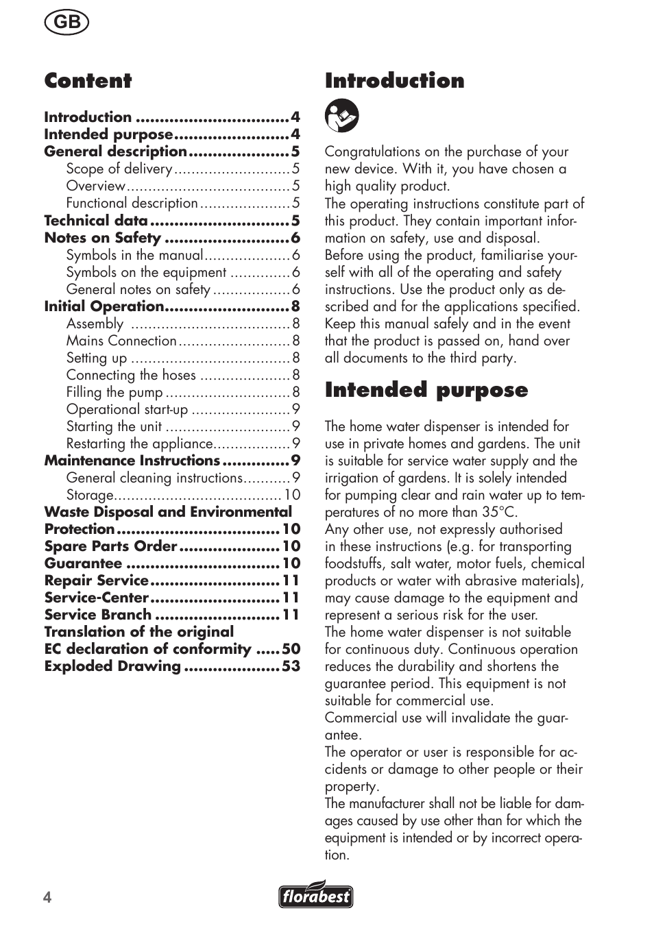 Introduction, Intended purpose, Content | Florabest FHa 1100 B2 User Manual | Page 4 / 56