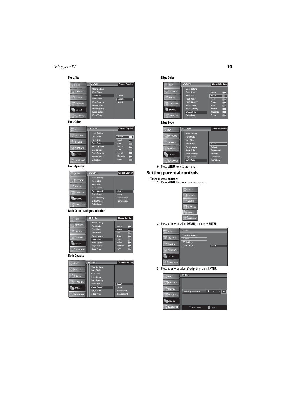 Setting parental controls, Using your tv | Dynex DX-LCD37-09 User Manual | Page 19 / 64