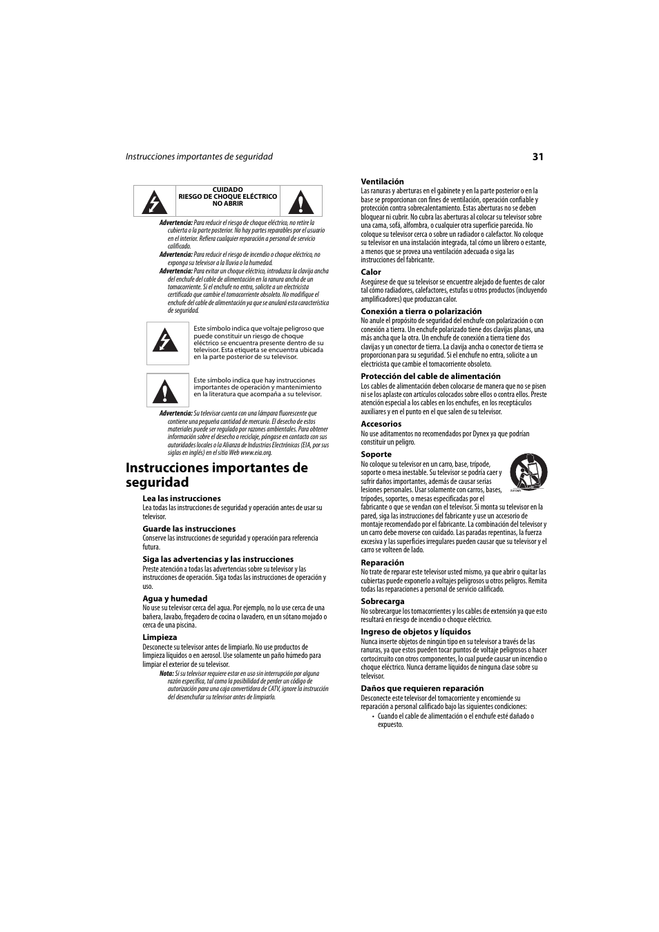 Instrucciones importantes de seguridad | Dynex DX-LCD37-09 User Manual | Page 31 / 64