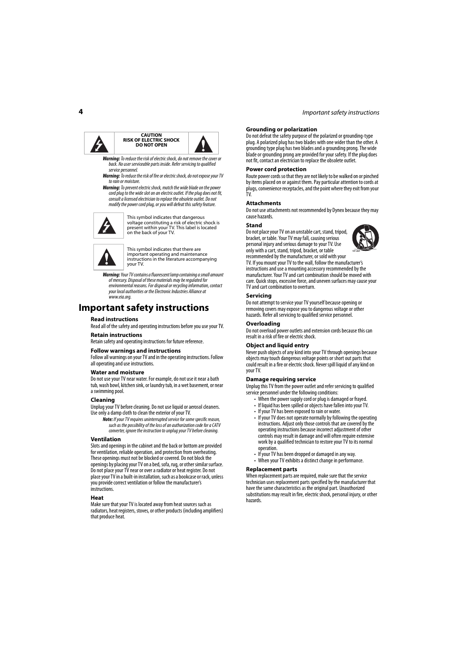 Important safety instructions | Dynex DX-LCD37-09 User Manual | Page 4 / 64