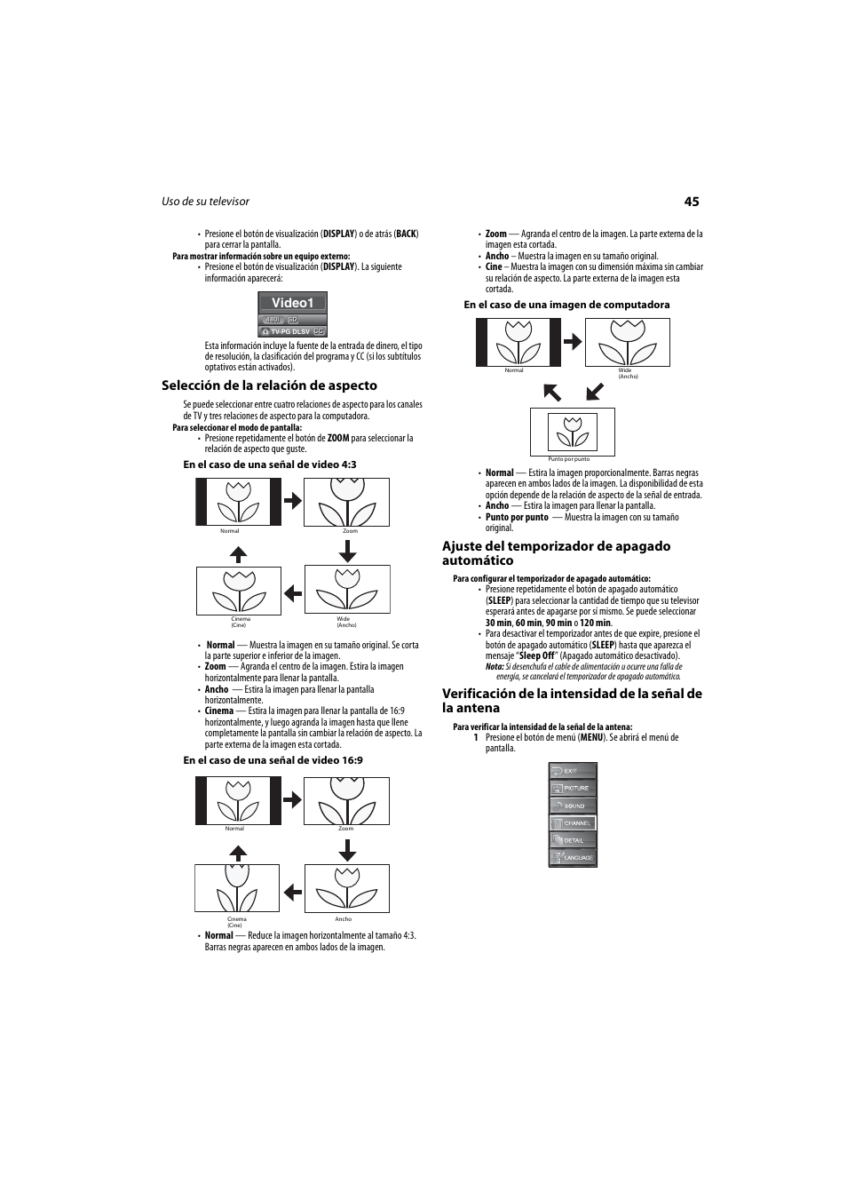 Selección de la relación de aspecto, Ajuste del temporizador de apagado automático | Dynex DX-LCD37-09 User Manual | Page 45 / 64