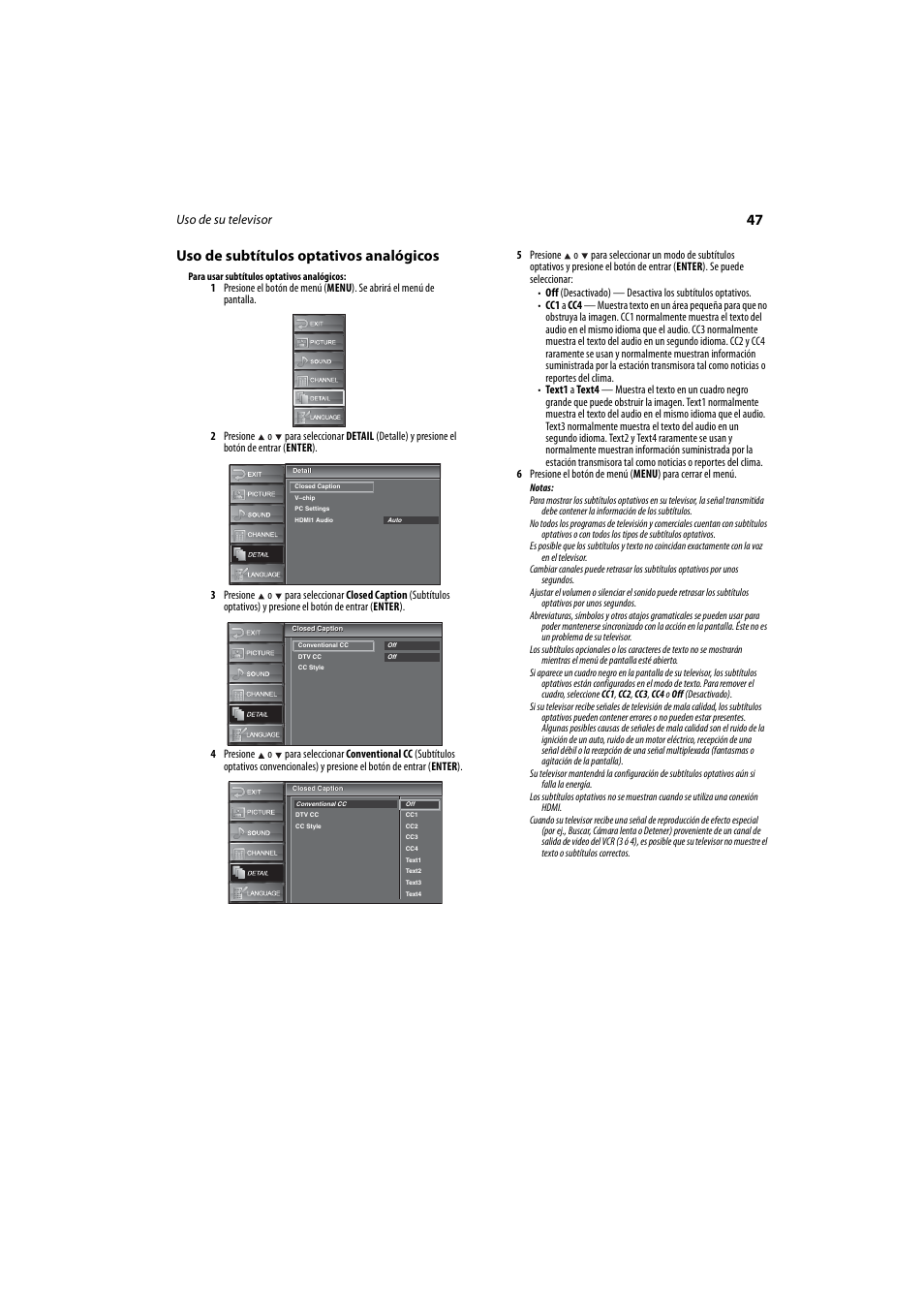 Uso de subtítulos optativos analógicos, 47 uso de subtítulos optativos analógicos | Dynex DX-LCD37-09 User Manual | Page 47 / 64