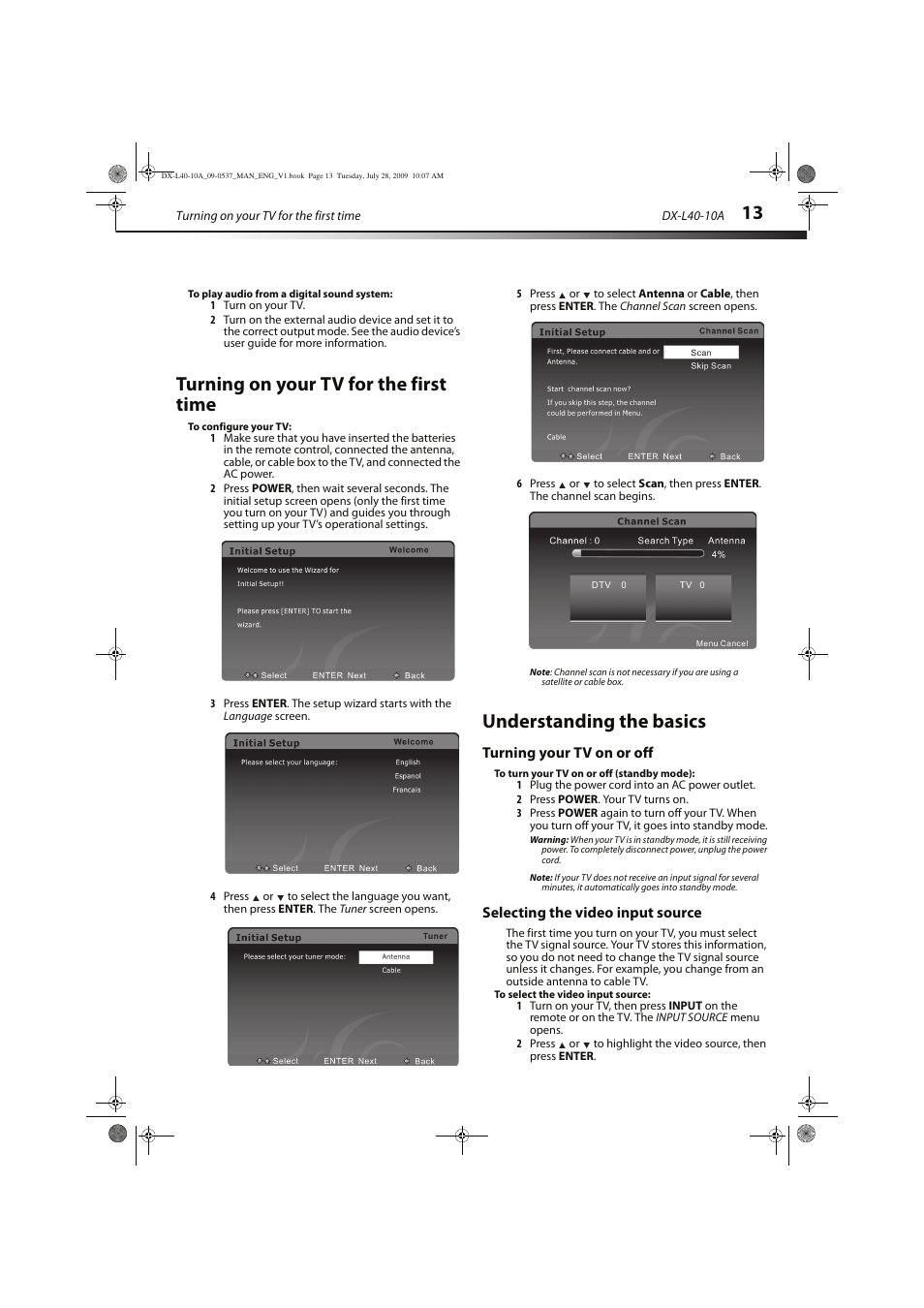 Turning on your tv for the first time, Understanding the basics | Dynex DX-L40-10A User Manual | Page 16 / 28