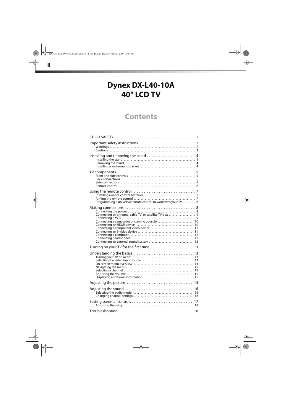 Dynex DX-L40-10A User Manual | Page 2 / 28