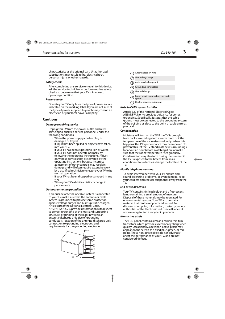 Cautions | Dynex DX-L40-10A User Manual | Page 6 / 28