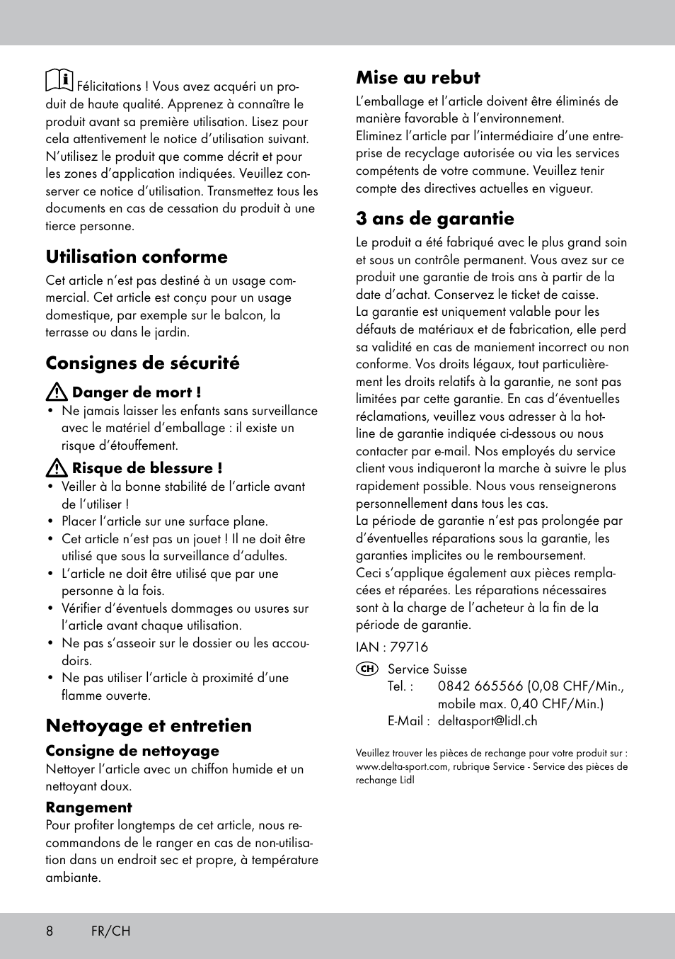 Utilisation conforme, Consignes de sécurité, Nettoyage et entretien | Mise au rebut, 3 ans de garantie | Florabest ST-1582 User Manual | Page 8 / 12