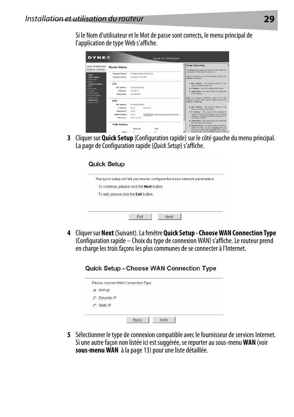 Installation et utilisation du routeur | Dynex DX-E402 User Manual | Page 29 / 71