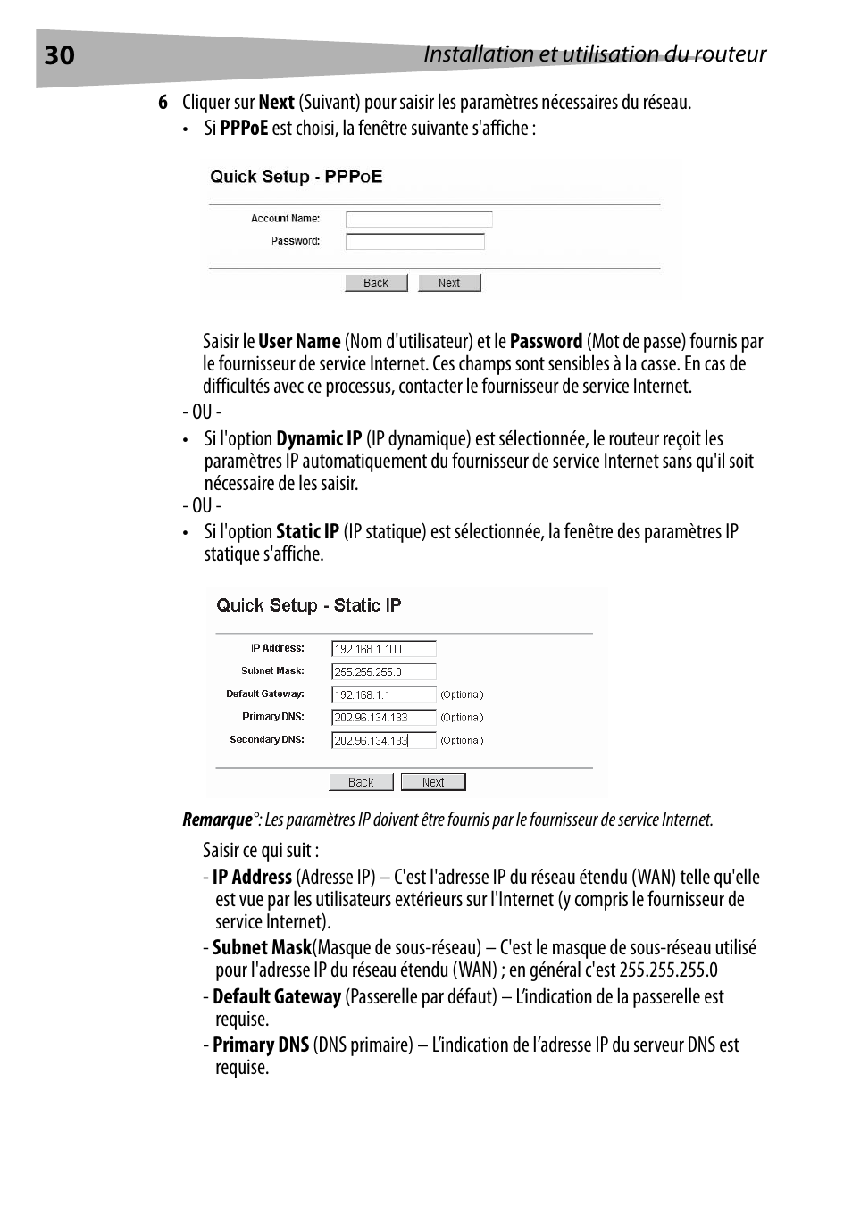 Installation et utilisation du routeur | Dynex DX-E402 User Manual | Page 30 / 71