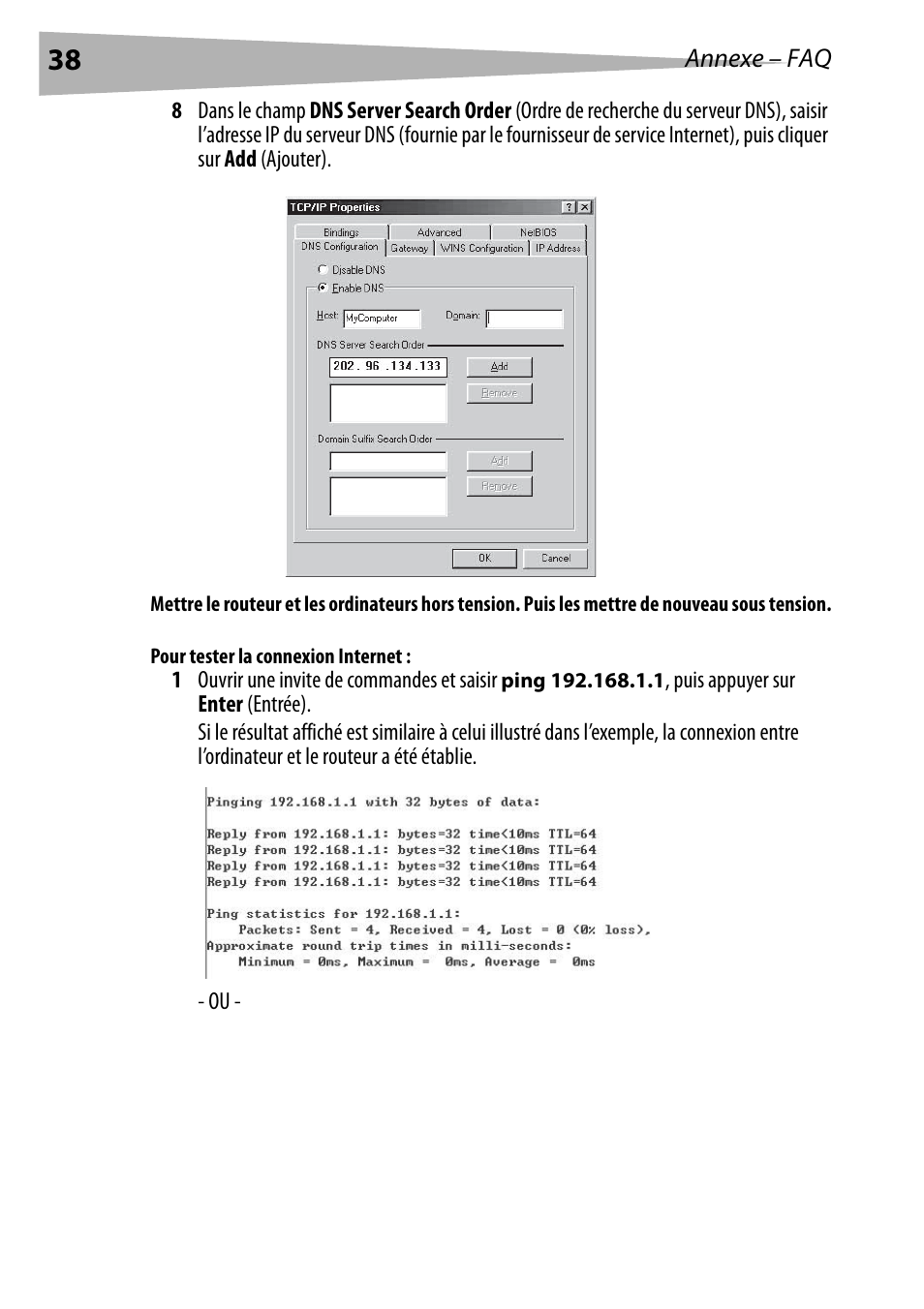 Pour tester la connexion internet, Annexe – faq | Dynex DX-E402 User Manual | Page 38 / 71