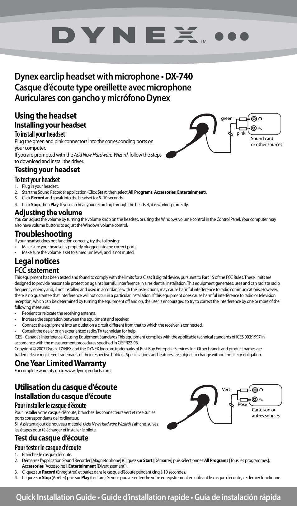 Dynex DX-740 User Manual | 2 pages