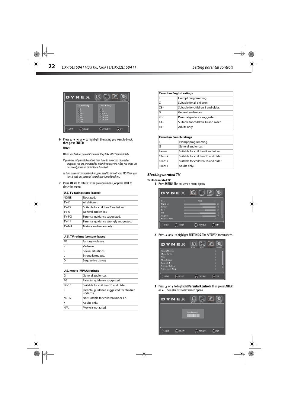 Blocking unrated tv | Dynex DX-22L150A11 User Manual | Page 25 / 36