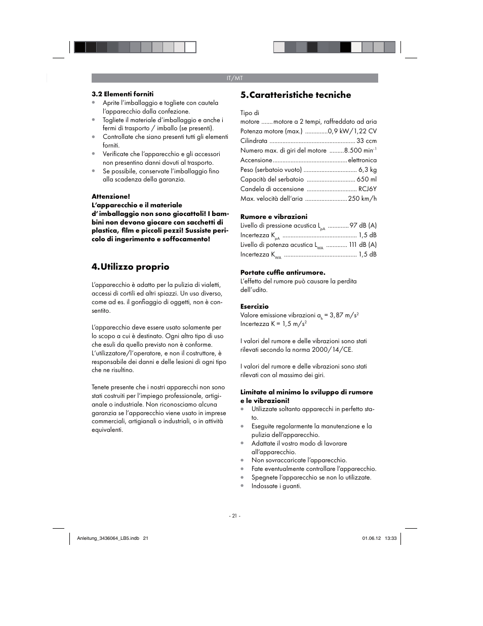 Utilizzo proprio, Caratteristiche tecniche | Florabest FBLB 33 A1 User Manual | Page 21 / 62