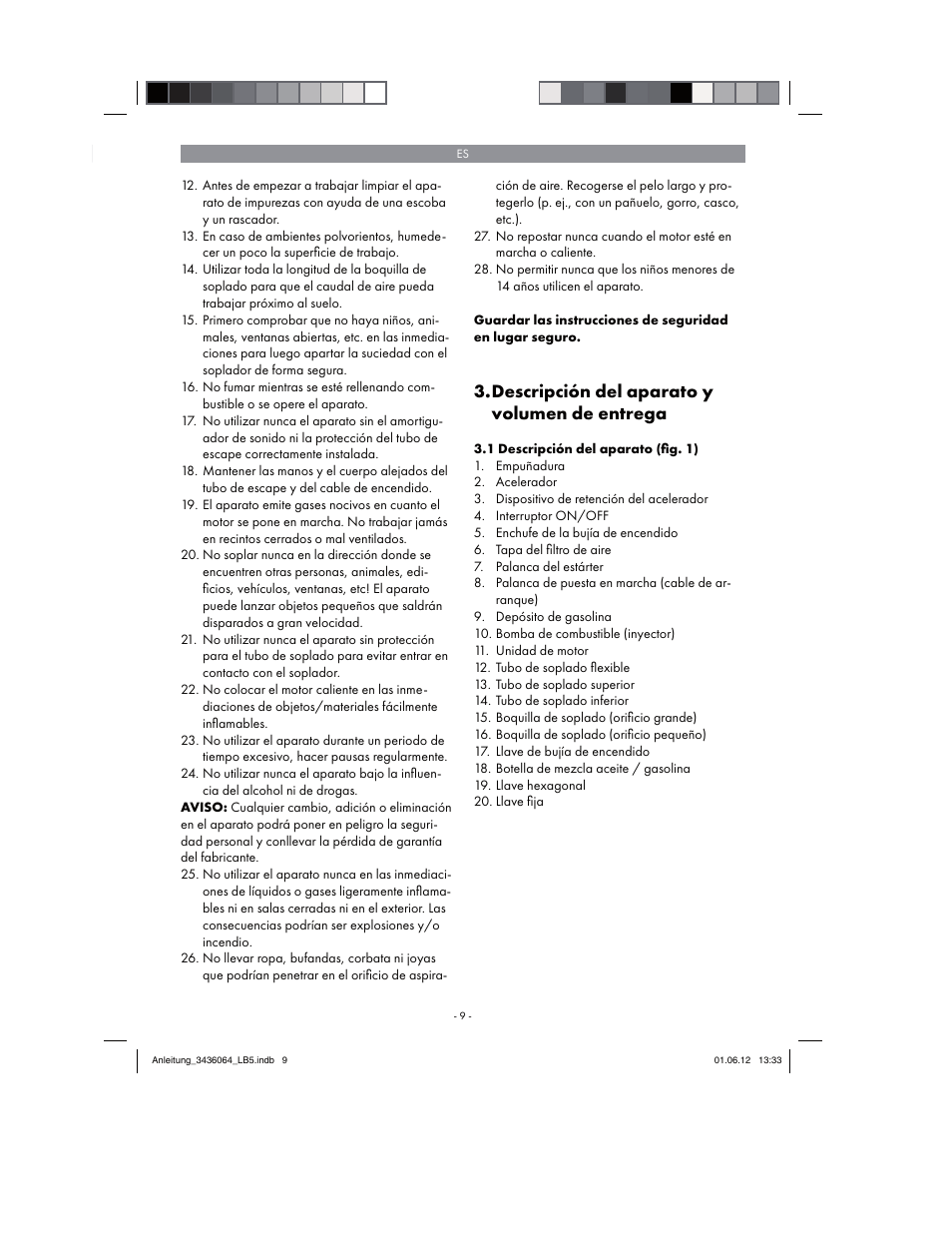 Descripción del aparato y volumen de entrega | Florabest FBLB 33 A1 User Manual | Page 9 / 62