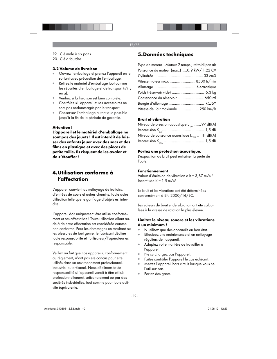 Utilisation conforme à l’affectation, Données techniques | Florabest FBLB 33 A1 User Manual | Page 10 / 54