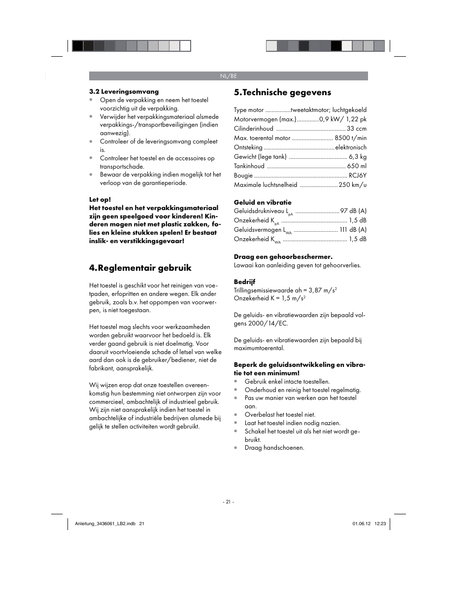 Reglementair gebruik, Technische gegevens | Florabest FBLB 33 A1 User Manual | Page 21 / 54