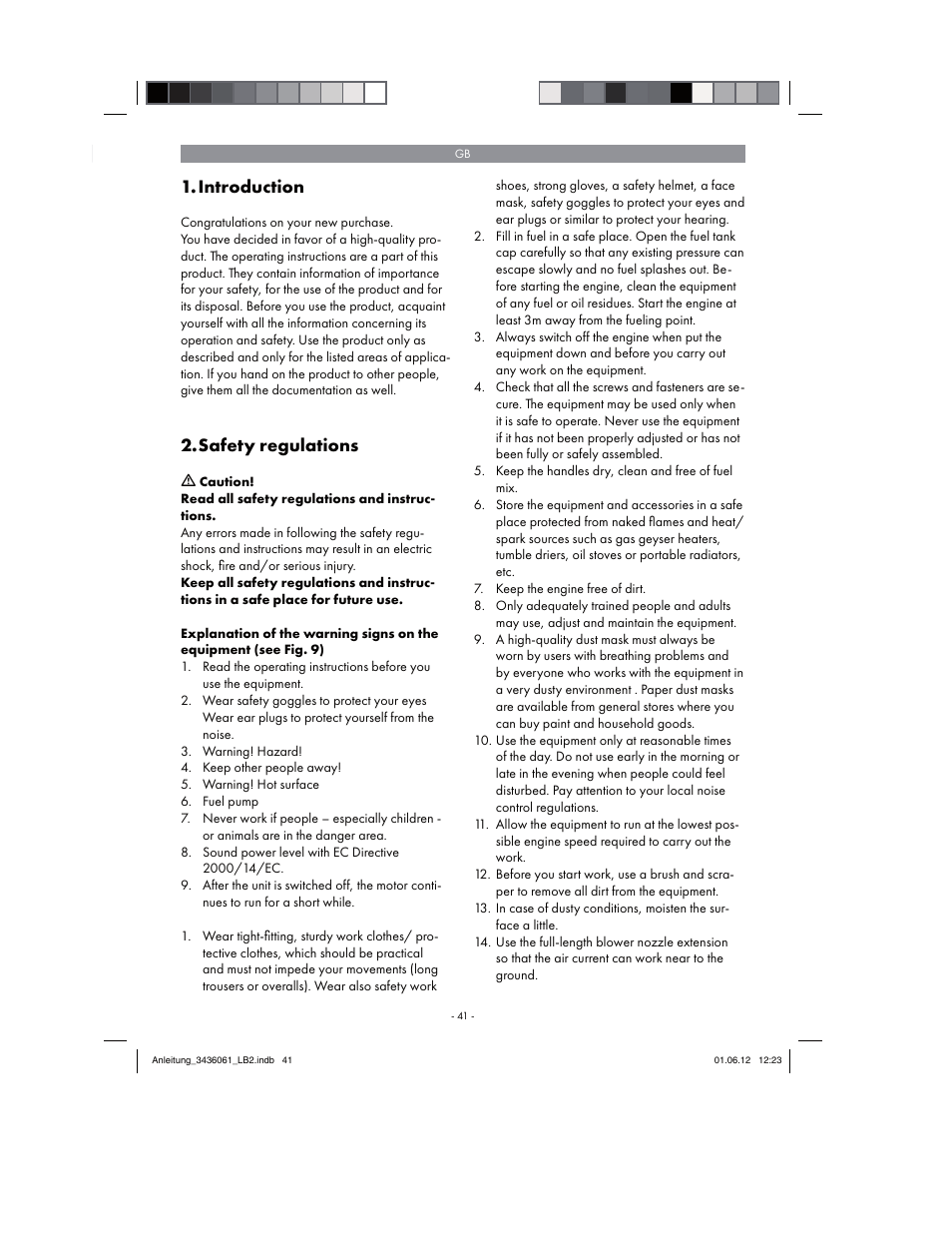 Introduction, Safety regulations | Florabest FBLB 33 A1 User Manual | Page 41 / 54