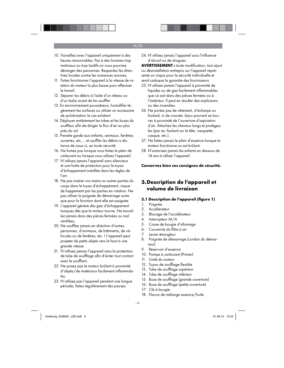 Description de l’appareil et volume de livraison | Florabest FBLB 33 A1 User Manual | Page 9 / 54