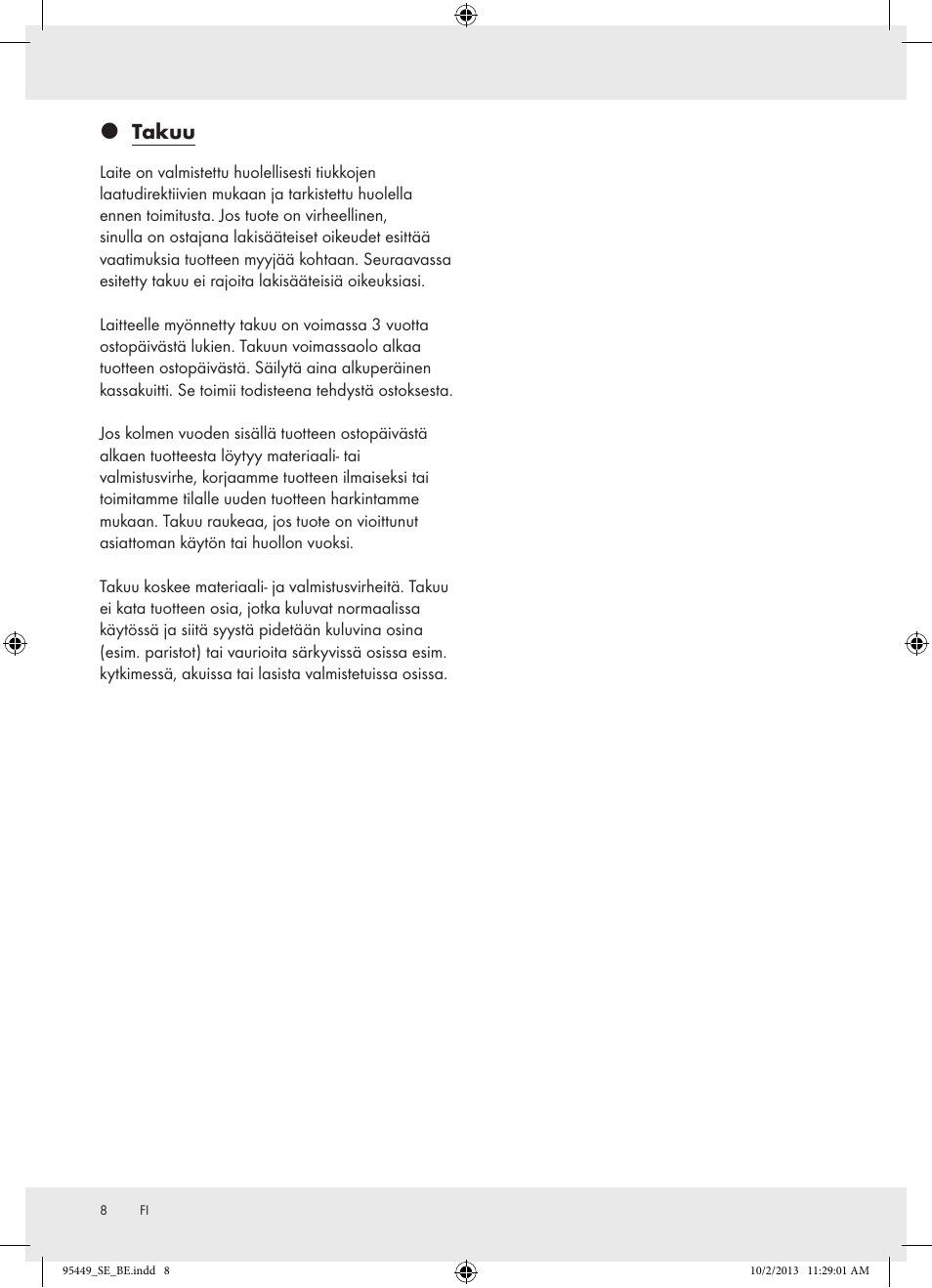 Takuu | Florabest Z31806A/ Z31806B/ Z31806C User Manual | Page 8 / 27