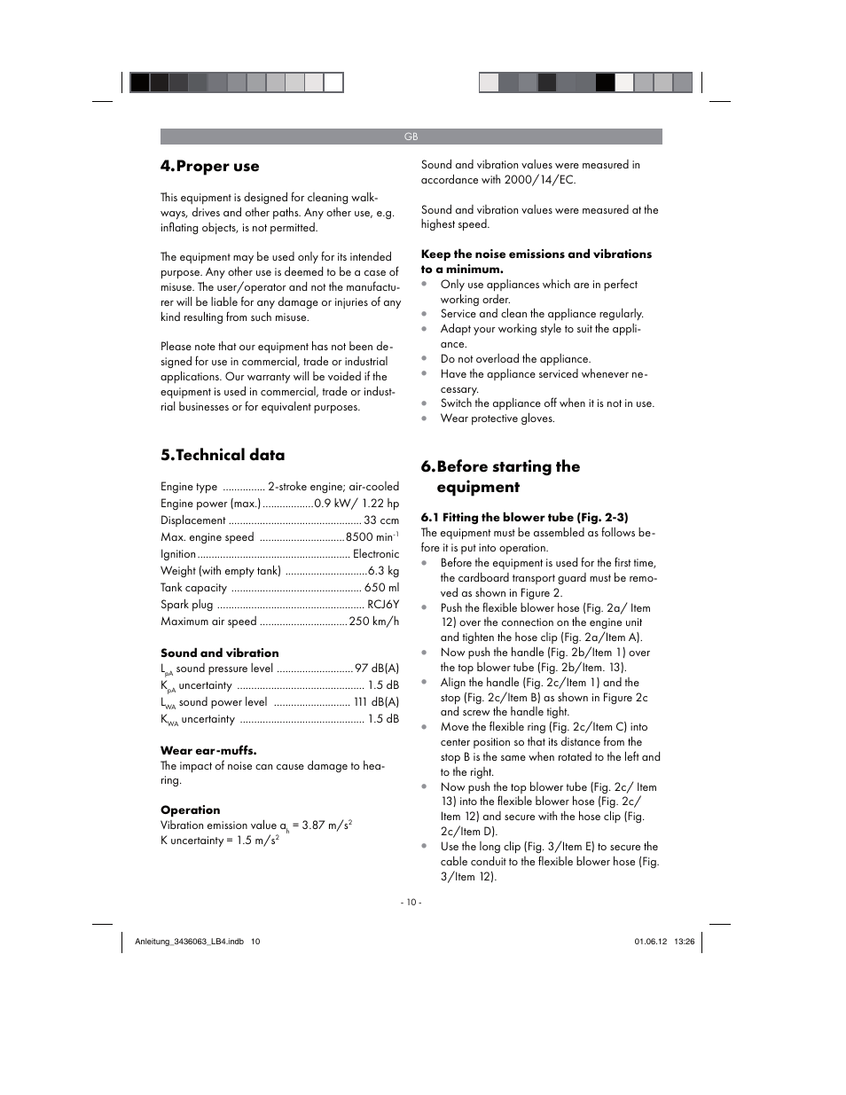Proper use, Technical data, Before starting the equipment | Florabest FBLB 33 A1 User Manual | Page 10 / 62