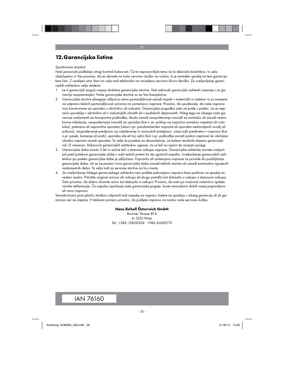 Garancijska listina | Florabest FBLB 33 A1 User Manual | Page 26 / 62