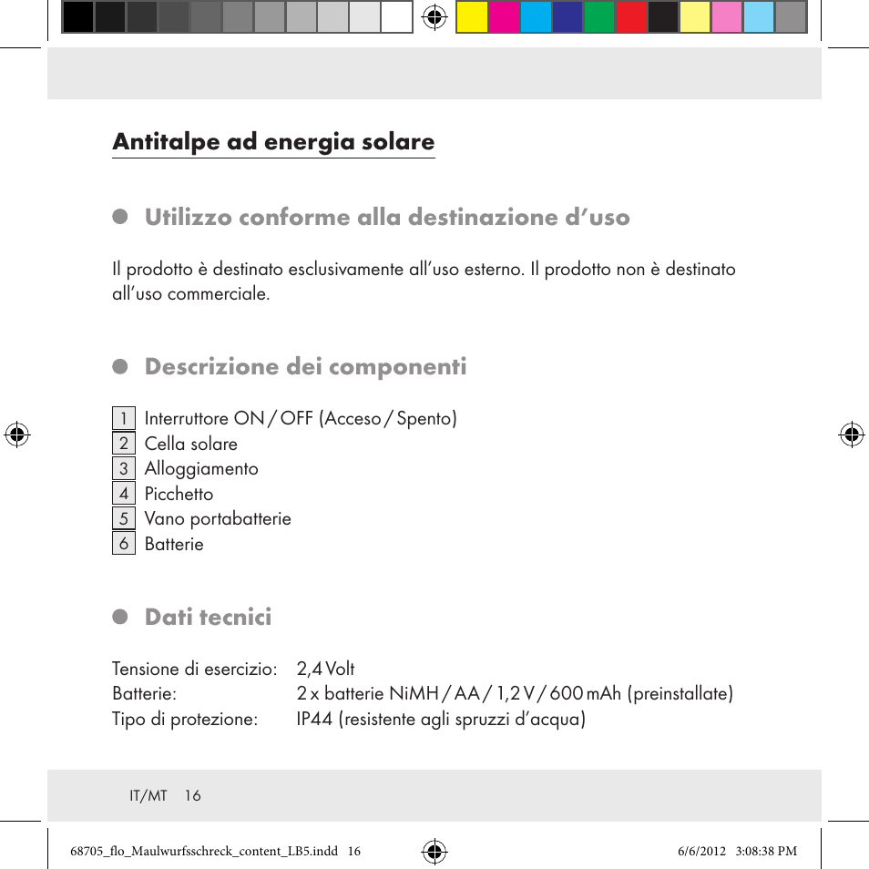Descrizione dei componenti, Dati tecnici | Florabest Z31049 User Manual | Page 16 / 47