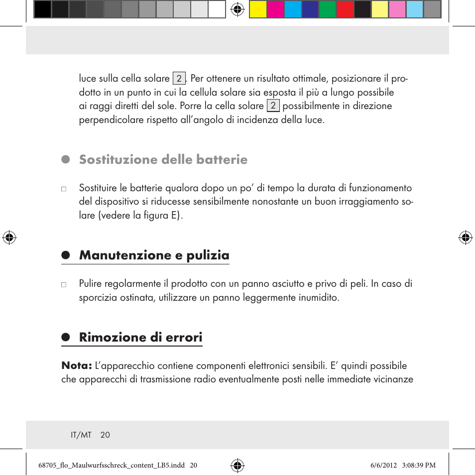 Sostituzione delle batterie, Manutenzione e pulizia, Rimozione di errori | Florabest Z31049 User Manual | Page 20 / 47