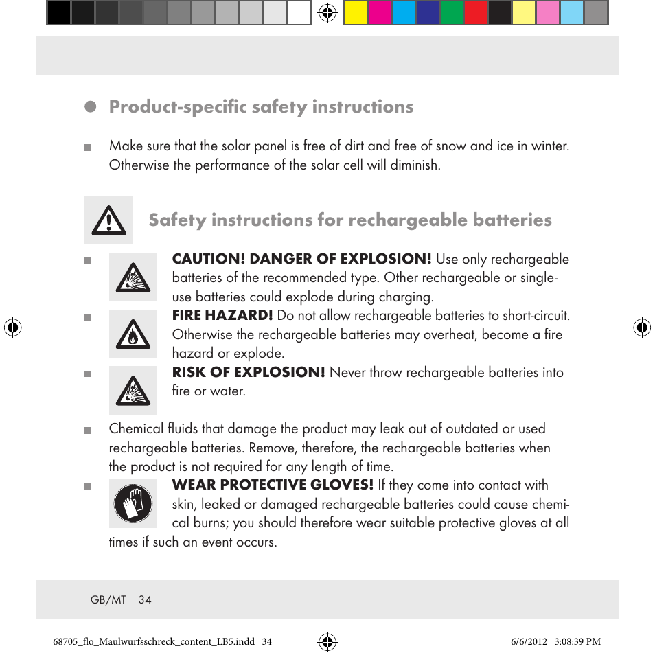 Product-specific safety instructions, Safety instructions for rechargeable batteries | Florabest Z31049 User Manual | Page 34 / 47