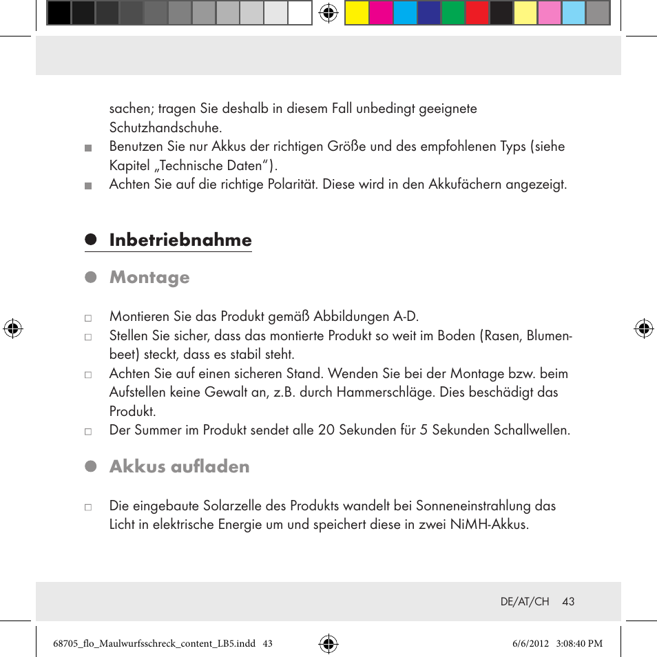 Inbetriebnahme montage, Akkus aufladen | Florabest Z31049 User Manual | Page 43 / 47