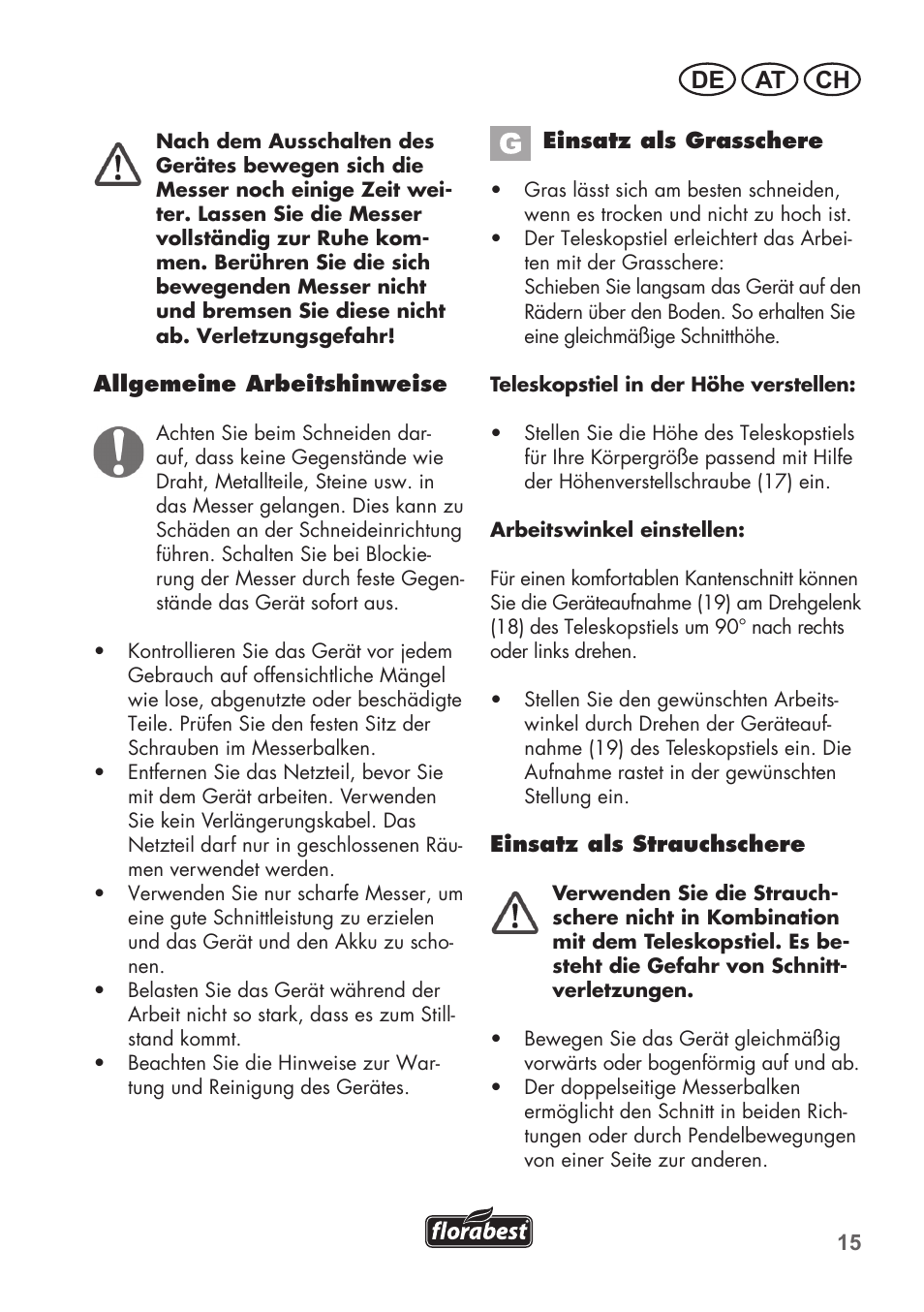 De at ch | Florabest FGS 72 A1 User Manual | Page 15 / 72