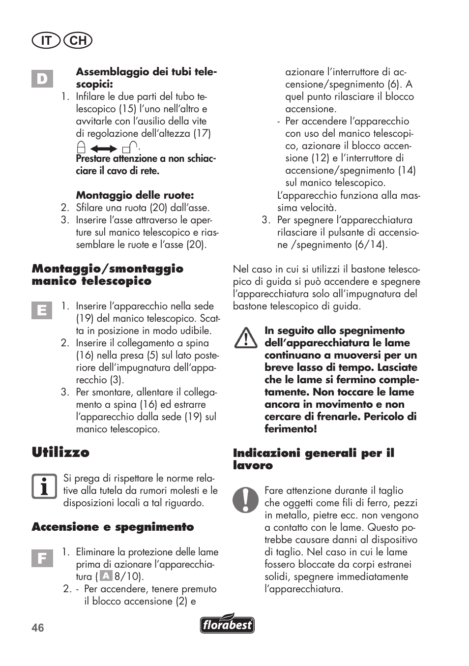 Utilizzo, It ch | Florabest FGS 72 A1 User Manual | Page 46 / 72