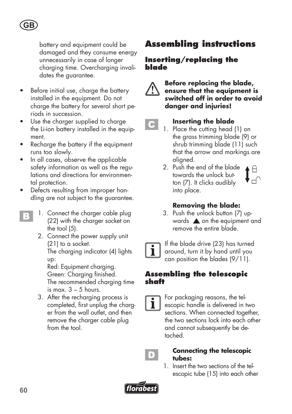 Assembling instructions | Florabest FGS 72 A1 User Manual | Page 60 / 72