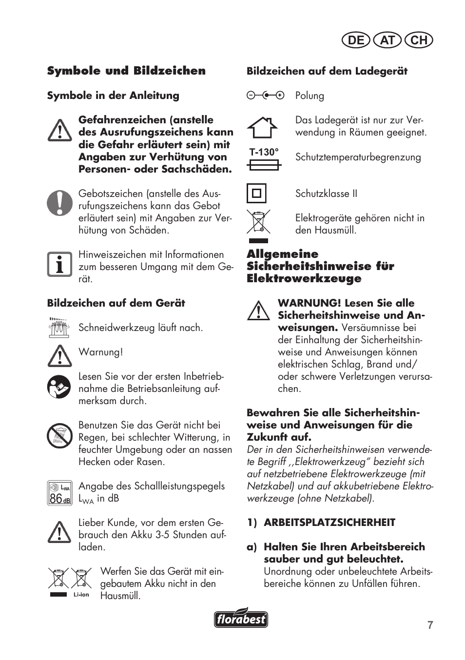 De at ch | Florabest FGS 72 A1 User Manual | Page 7 / 72