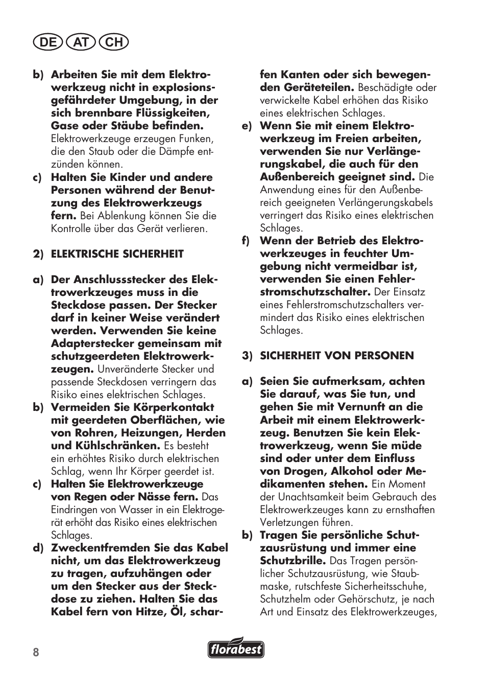 De at ch | Florabest FGS 72 A1 User Manual | Page 8 / 72