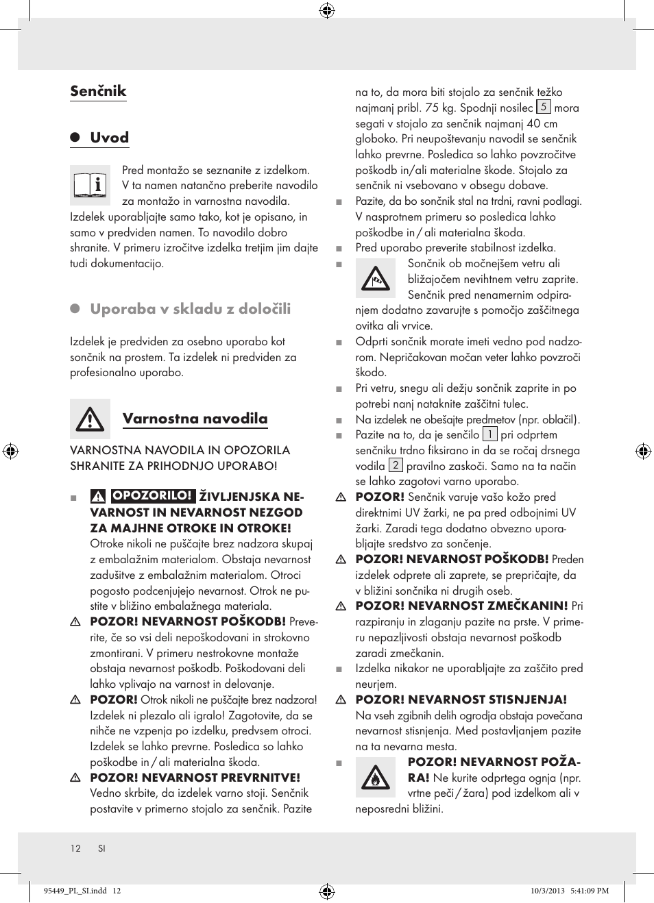 Senčnik, Uvod, Uporaba v skladu z določili | Varnostna navodila | Florabest Z31806A/ Z31806B/ Z31806C User Manual | Page 12 / 27