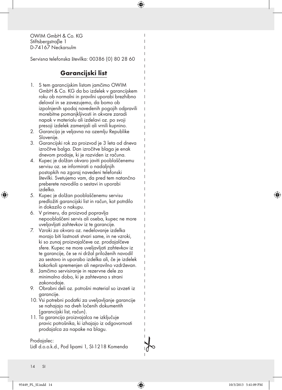 Garancijski list | Florabest Z31806A/ Z31806B/ Z31806C User Manual | Page 14 / 27