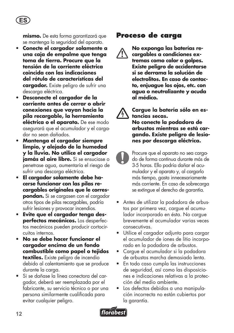 Proceso de carga | Florabest FGS 72 A1 User Manual | Page 12 / 88