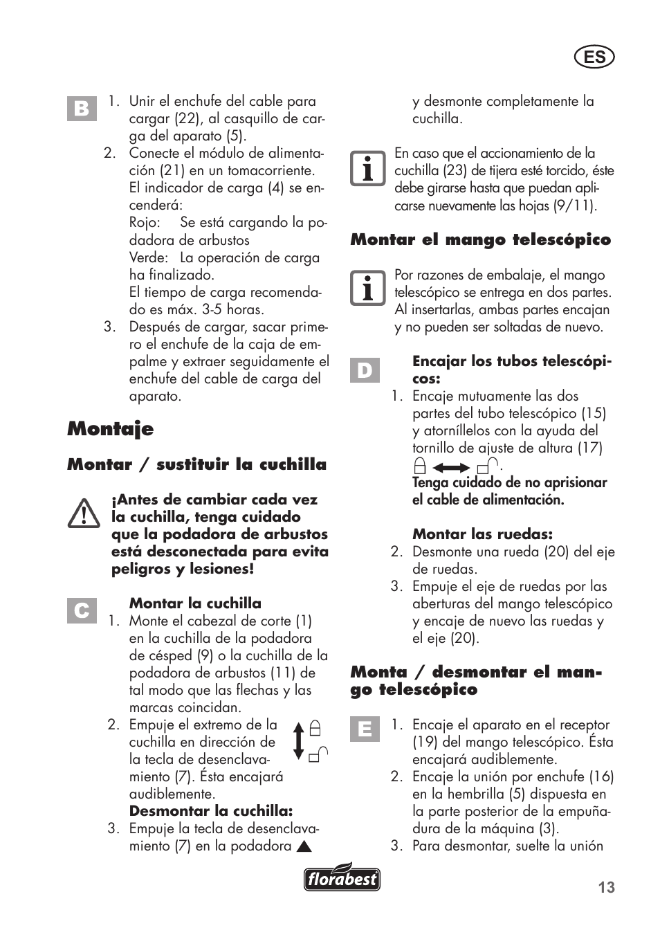 Montaje | Florabest FGS 72 A1 User Manual | Page 13 / 88