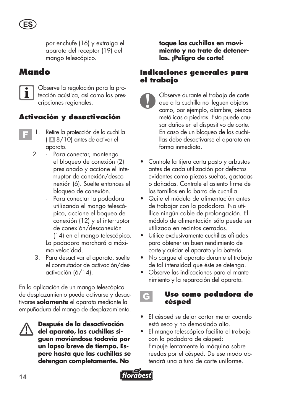 Mando | Florabest FGS 72 A1 User Manual | Page 14 / 88