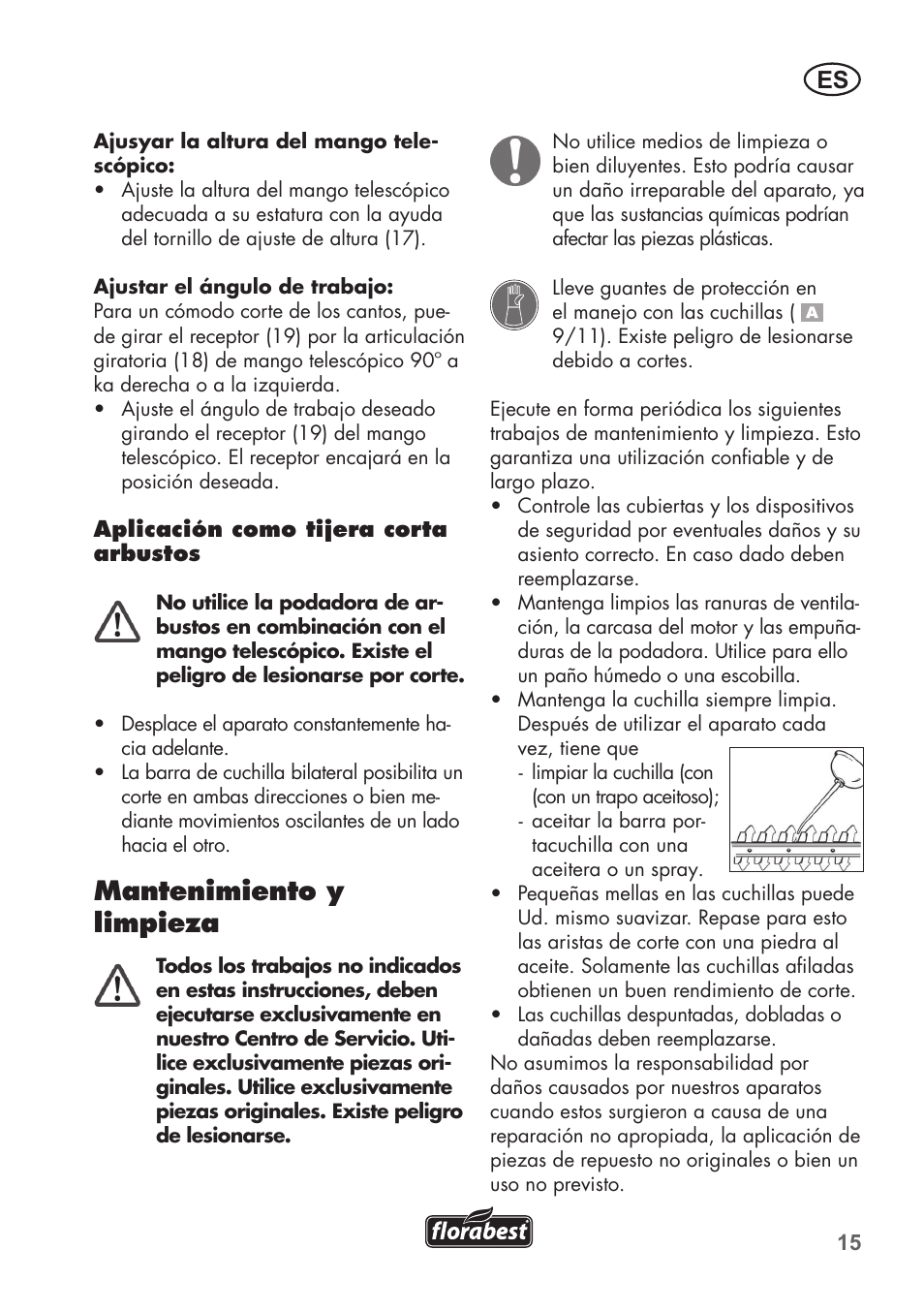 Mantenimiento y limpieza | Florabest FGS 72 A1 User Manual | Page 15 / 88