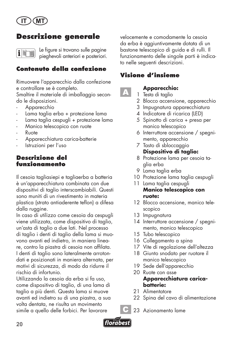 Descrizione generale, It mt | Florabest FGS 72 A1 User Manual | Page 20 / 88