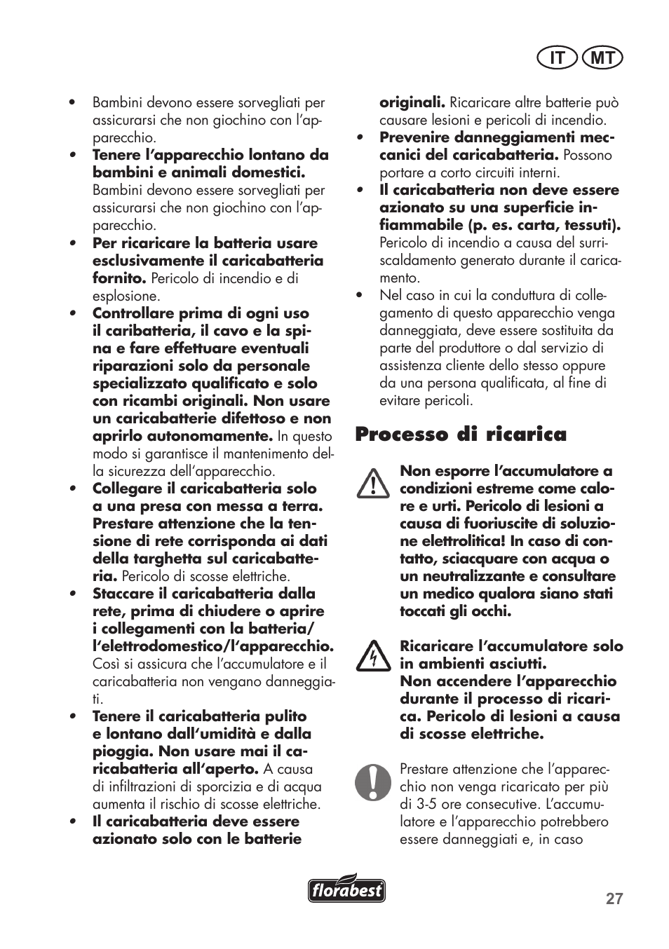 Processo di ricarica, It mt | Florabest FGS 72 A1 User Manual | Page 27 / 88