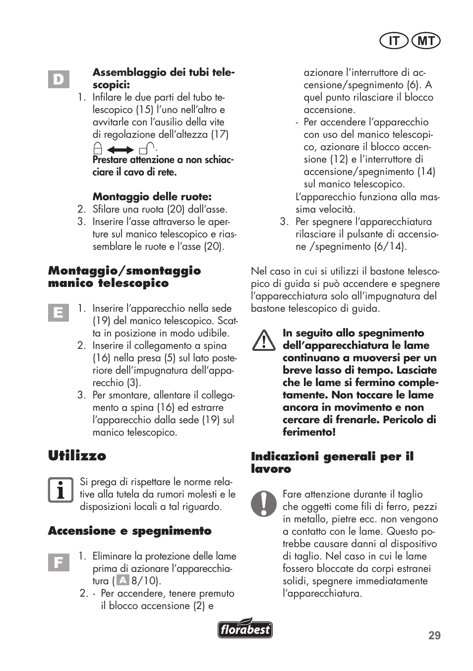 Utilizzo, It mt | Florabest FGS 72 A1 User Manual | Page 29 / 88