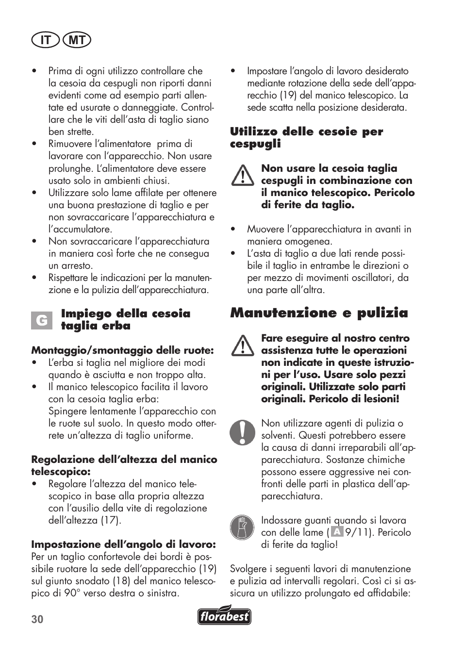 Manutenzione e pulizia, It mt | Florabest FGS 72 A1 User Manual | Page 30 / 88