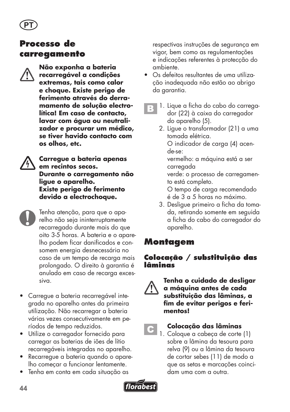 Processo de carregamento, Montagem | Florabest FGS 72 A1 User Manual | Page 44 / 88