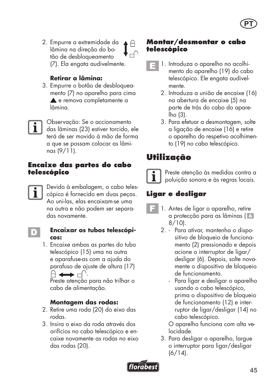 Utilização | Florabest FGS 72 A1 User Manual | Page 45 / 88