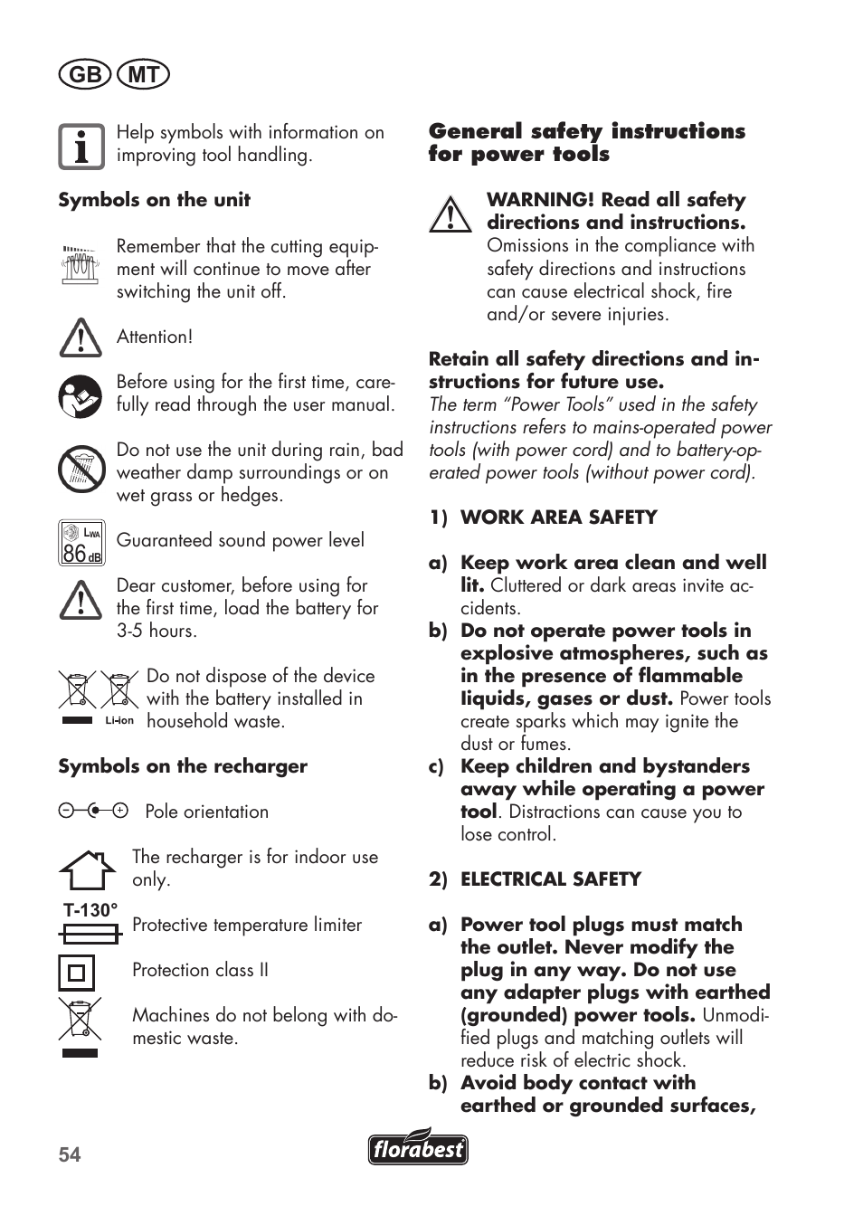 Gb mt | Florabest FGS 72 A1 User Manual | Page 54 / 88