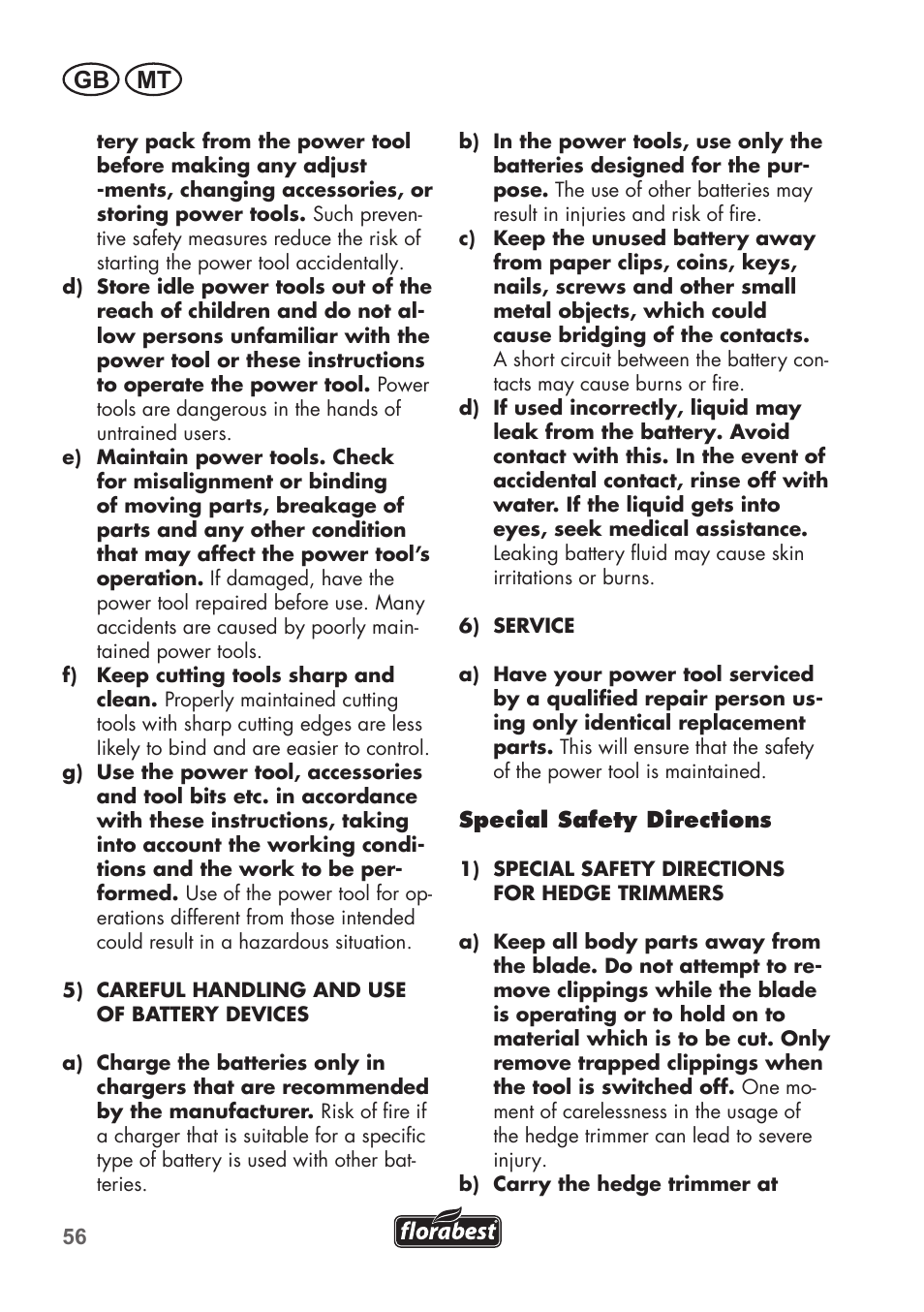 Gb mt | Florabest FGS 72 A1 User Manual | Page 56 / 88