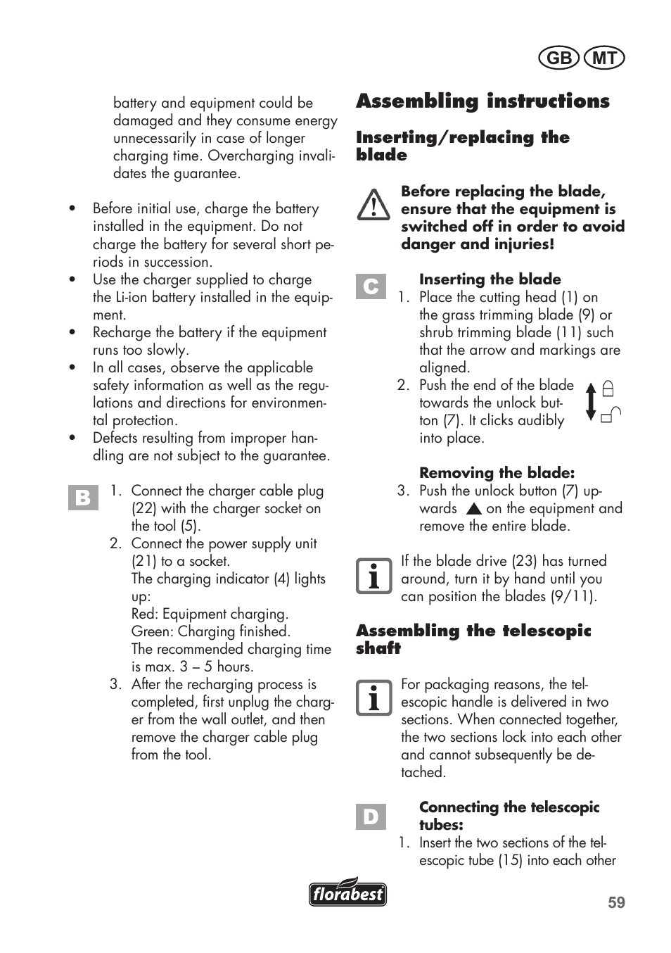 Assembling instructions, Mt gb | Florabest FGS 72 A1 User Manual | Page 59 / 88